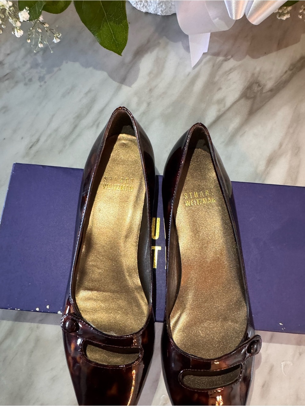 Stuart Weitzman Patent Burgundy Rounded-Toe Ballet Flats